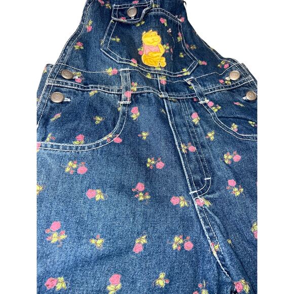 Vintage Disney's Winnie the Pooh bear embroidered denim overalls floral size 7/8 - Picture 8 of 8